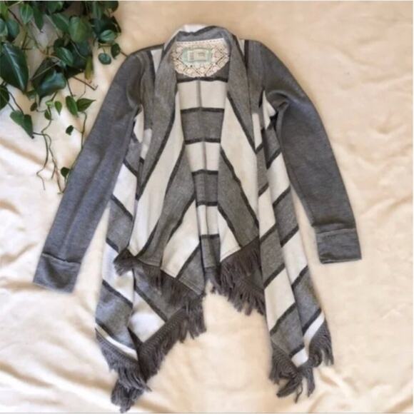 Anthro Saturday Sunday Elise Grey Striped Cardigan - Picture 2 of 6